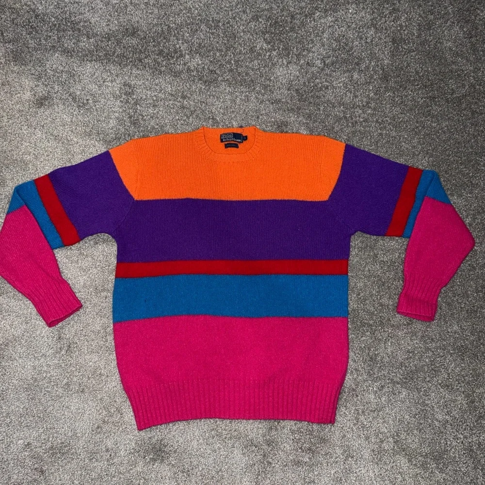 VNTG Polo Ralph Lauren Multicolor Crewneck 100% Wool Sweater - Picture 1 of 4